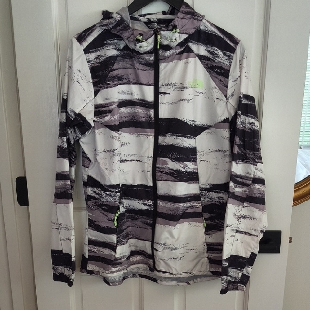 The North Face Women's Black, White, And Grey Windbreaker Jacket, Size Large